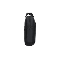 black targus laptop briefcase side view on white background