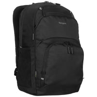 black laptop backpack on white background