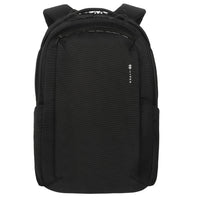 Black backpack with a brand logo on a white background