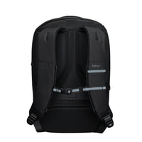 Black backpack with visible brand logo on a white background