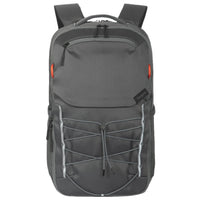 Gray backpack with visible brand logo on a white background