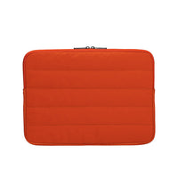 Orange laptop sleeve with a zipper on a white background