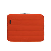 Orange laptop sleeve with a zipper on a white background