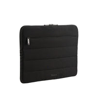 Black laptop sleeve with visible brand logo on a white background