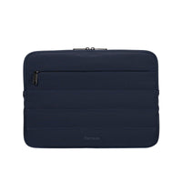 Navy blue laptop sleeve with 'Targus' branding on a white background