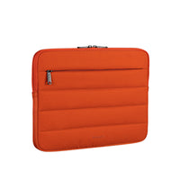 Orange laptop sleeve with a zipper on a white background