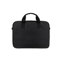 A black soft-sided laptop sleeve with dual top carry handles, shown from the front on a plain white background.