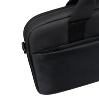 Black laptop bag with a zipper on a white background