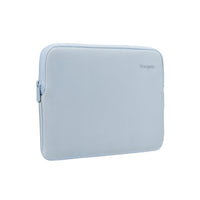 Light blue laptop sleeve with a brand logo on a white background