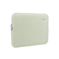 Green laptop sleeve with zipper on a white background