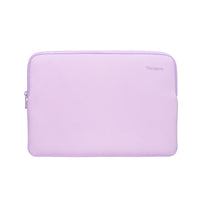 A light purple neoprene laptop sleeve with a zipper closure and a small 'Targus' brand logo on the top right, shown against a plain white background.