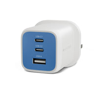 Portable travel USB charger in white and blue