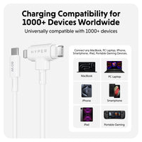 HyperJuice USB-C and Lightning Hybrid Silicone Cable (1.5m/5ft) - White
