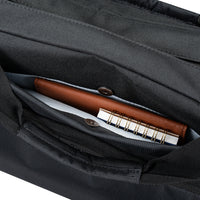 targus laptop briefcase pocket close up black on white background