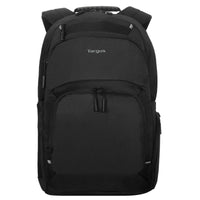 black laptop backpack on white background