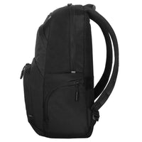black laptop backpack on white background