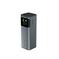 A Hyper-branded portable power bank in a metallic gray finish with a black top panel and front display screen, shown on a plain white background.