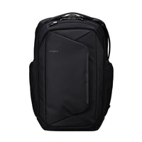 Black backpack with 'Targus' branding on a white background