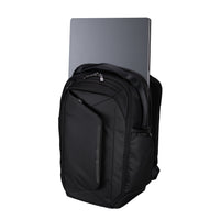 Black backpack with a laptop slot on a white background