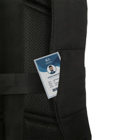 black backpack with cardholder on strap