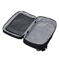 Targus black laptop backpack open to show inside compartments