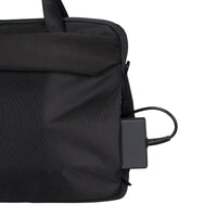 Targus laptop briefcase black on white background front with zipper and pocket detail