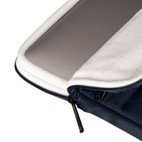 Close-up of a laptop sleeve with a zipper on a white background