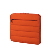 Orange laptop sleeve with a zipper on a white background