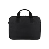 A black soft-sided laptop sleeve or briefcase with dual top handles, shown from the front on a plain white background.