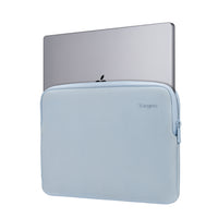 A light blue Targao laptop sleeve with a silver laptop partially inserted, shown on a clean white background.
