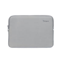 A light gray Neoprene laptop sleeve with a silver zipper and the 'Targus' brand logo printed on the top right, shown against a plain white background.