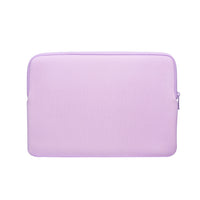 A light purple neoprene laptop sleeve with a zippered closure, shown against a plain white background.