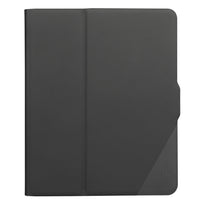 A dark gray folio-style tablet case shown closed on a plain white background, with a subtle diagonal accent panel in the lower right corner.