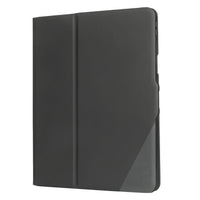 A dark gray folio-style tablet case shown closed on a plain white background, with a subtle diagonal darker panel near the bottom right corner.