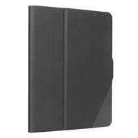 A dark gray folio-style tablet case shown closed on a plain white background.