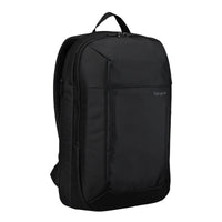 Black backpack with 'Targus' branding on a white background