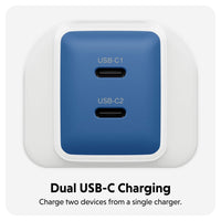blue and white hyper wall charger close up on USB-C ports