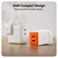 orange and white hyper wall charger showing 2 usb-c ports